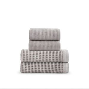 Quince Organic Cotton Turkish Waffle Gray 2 Bath Towels & 2 Hand Towels (922)